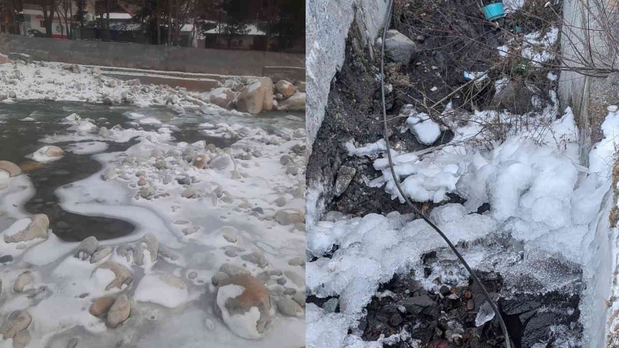 Dry cold Bhagirathi river starts freezing in Gangotri iron pipes of water supply burst in Harsil Uttarakhand