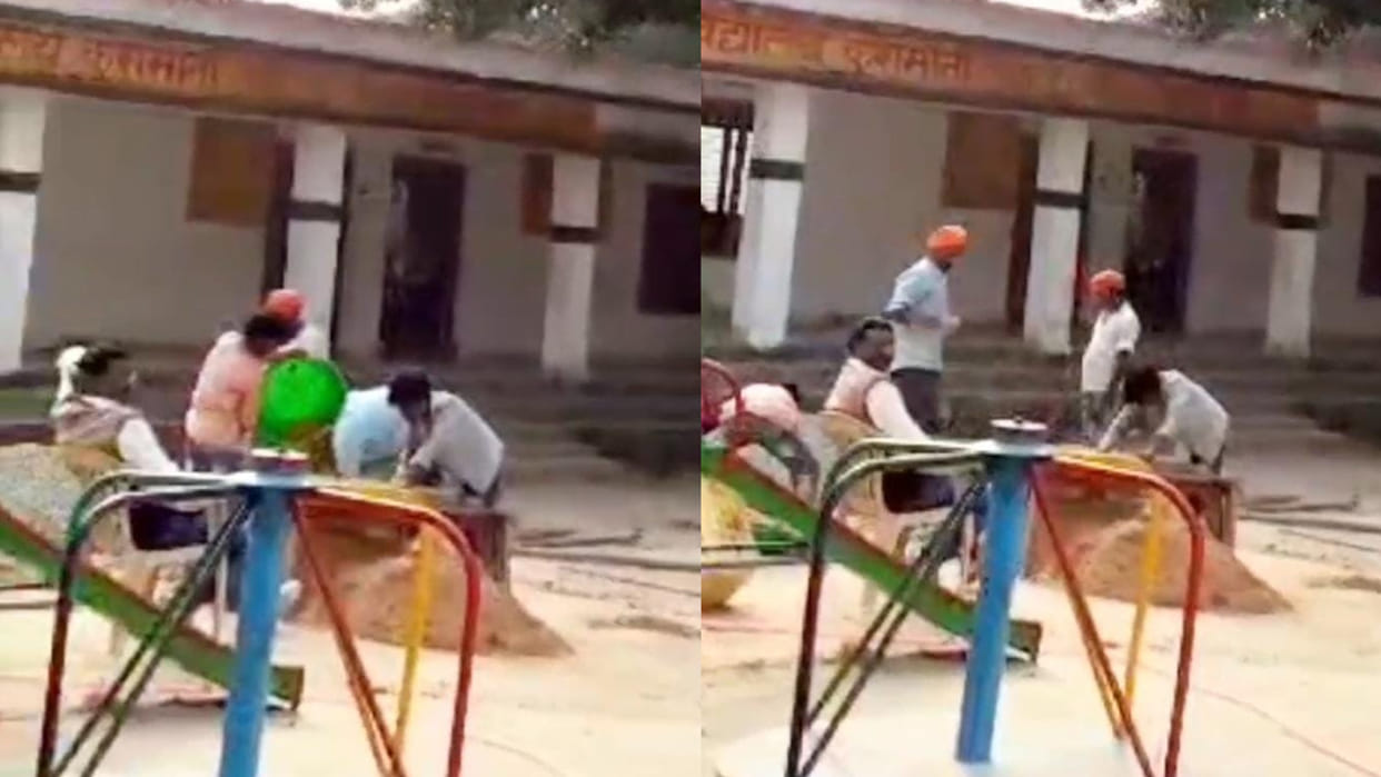 Video of small children sifting sand in a government school in Deoria goes viral, principal suspended