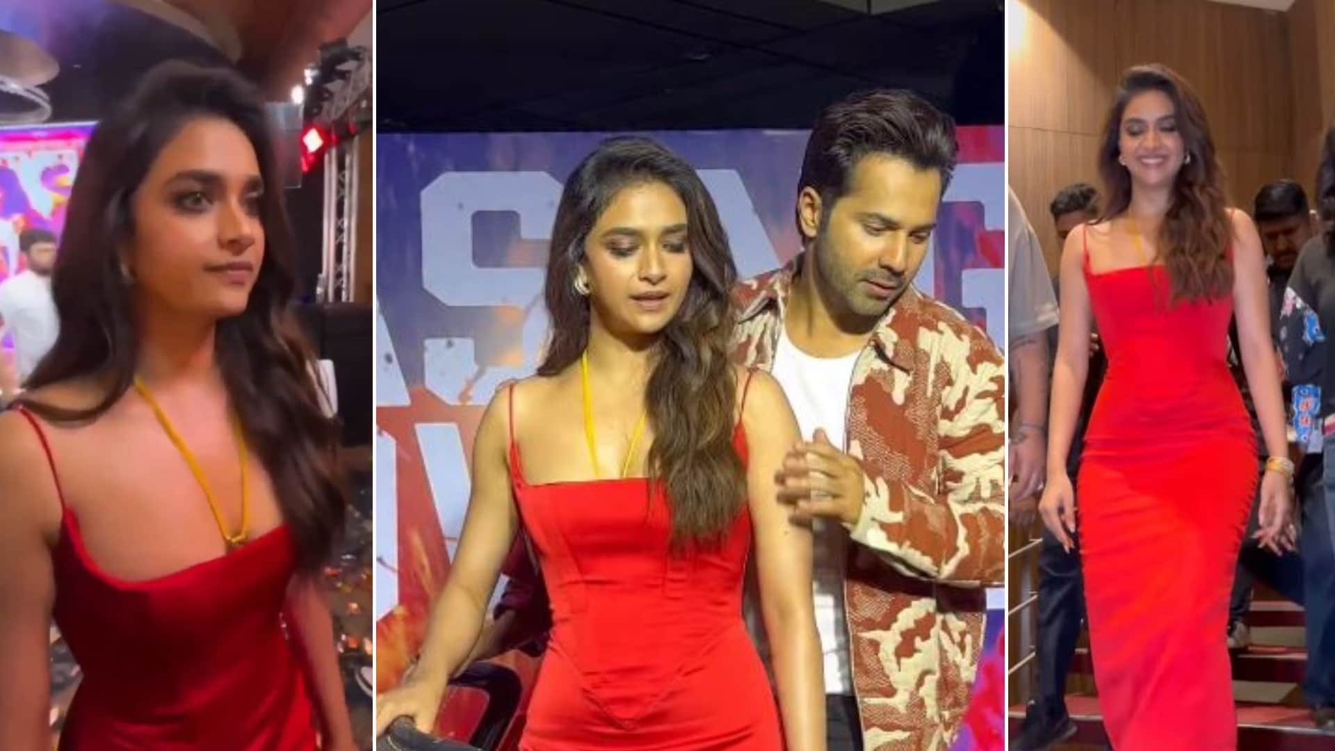 Keerthy Suresh Flaunts Mangalsutra at Baby John promotion varun dhawan wamiqa gabbi Videos goes Viral