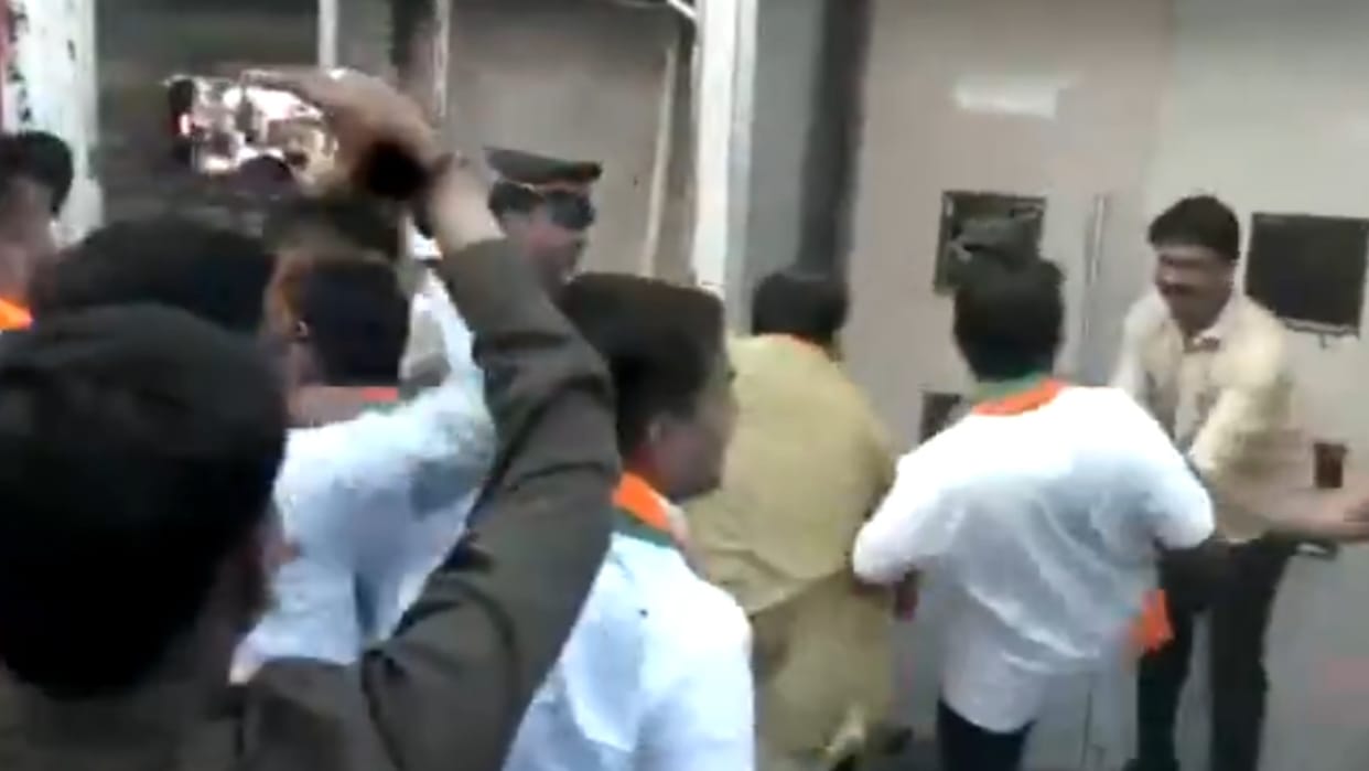 BJP workers vandalise the Congress party office in Mumbai over Baba Saheb Ambedkar row