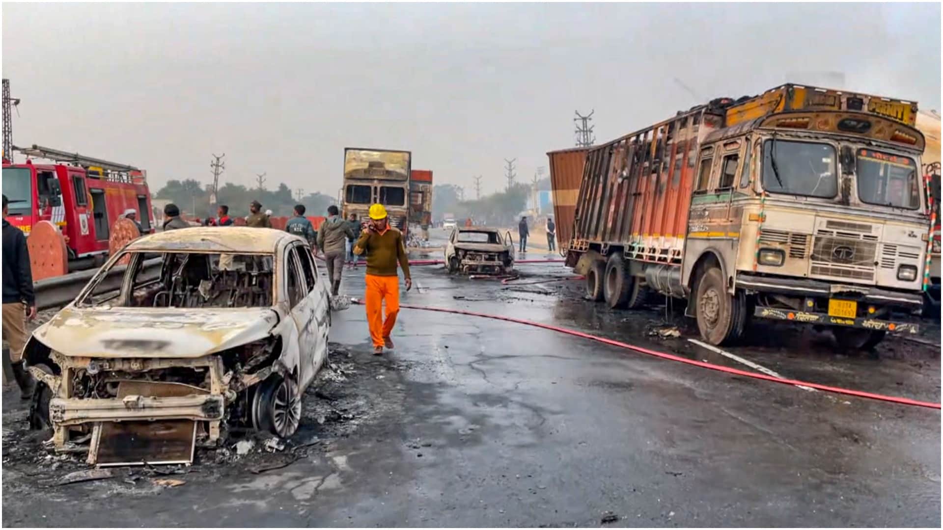 Rajasthan Fire Photos: Many dead injured in fire after truck carrying chemical collides with other vehicles