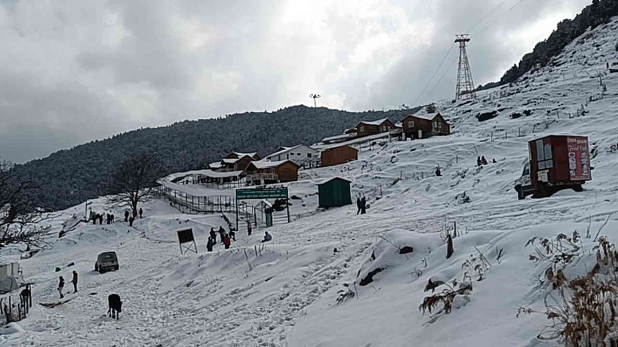 Snowfall in Auli A day before Christmas heavy snowfall tourists flocked to Auli Uttarakhand Watch Photos