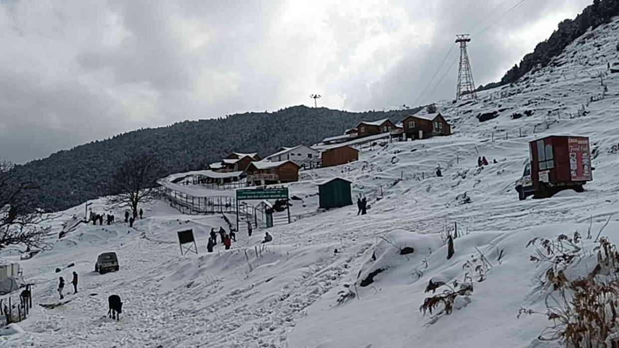 Snowfall in Auli A day before Christmas heavy snowfall tourists flocked to Auli Uttarakhand Watch Photos