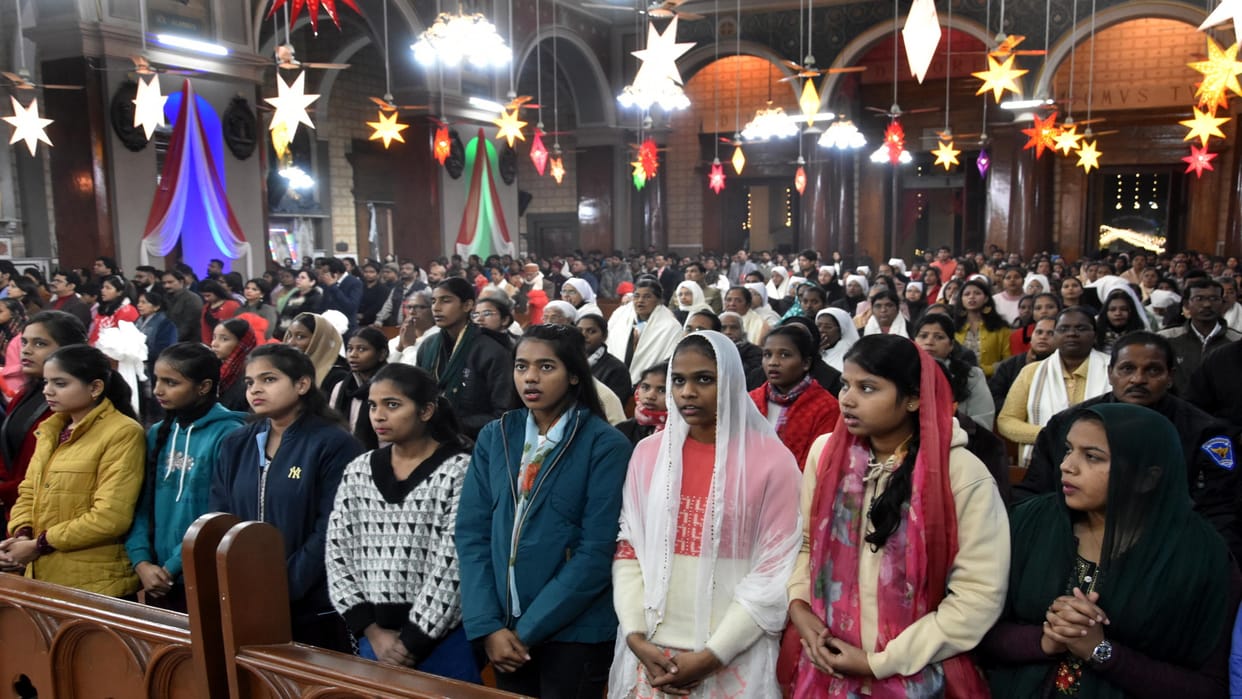 Christmas day: People of Christian community gathered in prayer meetings in churches