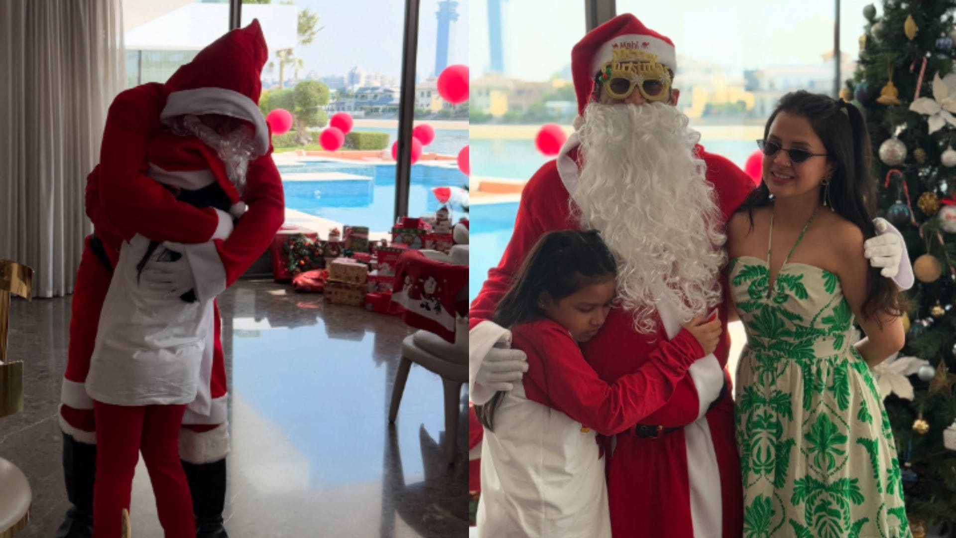 MS Dhoni appeared in a new look on Christmas became Santa Claus and gave gifts to his daughter and wife