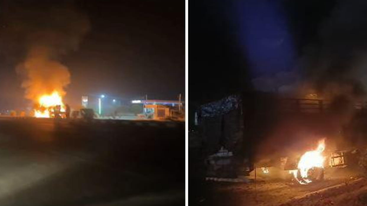 Kekri News: A moving truck caught fire, the driver and the passenger jumped to save their lives