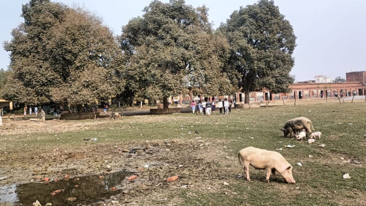 The playground of BP Higher Secondary School is in a bad condition