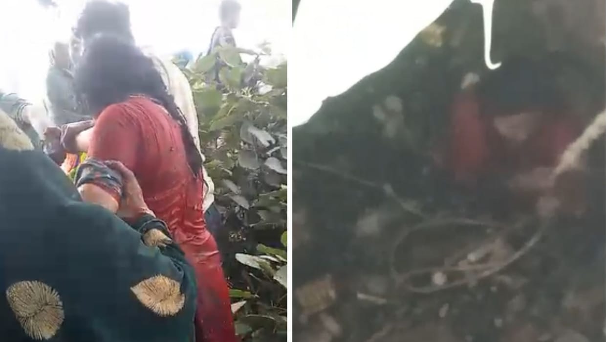 Angry with her family, a woman jumped into a well