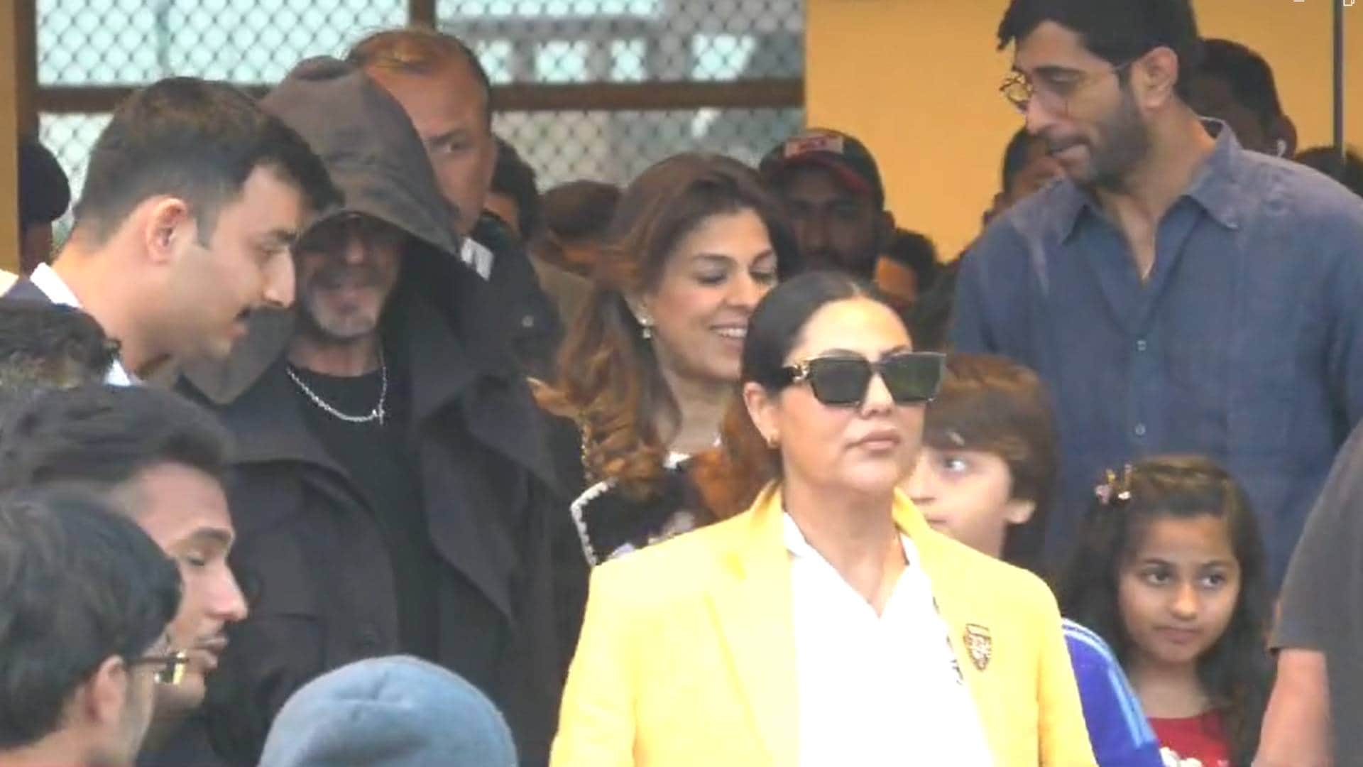 Shah Rukh Khan spotted at Jamnagar airport with family gauri khan abram khan reaches to celebrate New Year