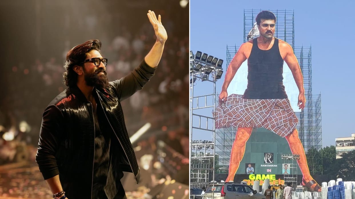 Game Changer Ram Charan political drama movie 256 feet cutout sets a new standard in Vijayawada Andhra Pradesh