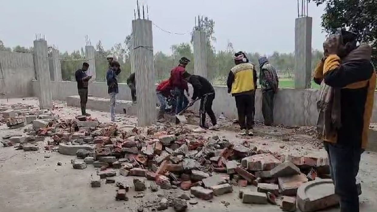Villagers themselves demolished a part of the religious place built on the pond land