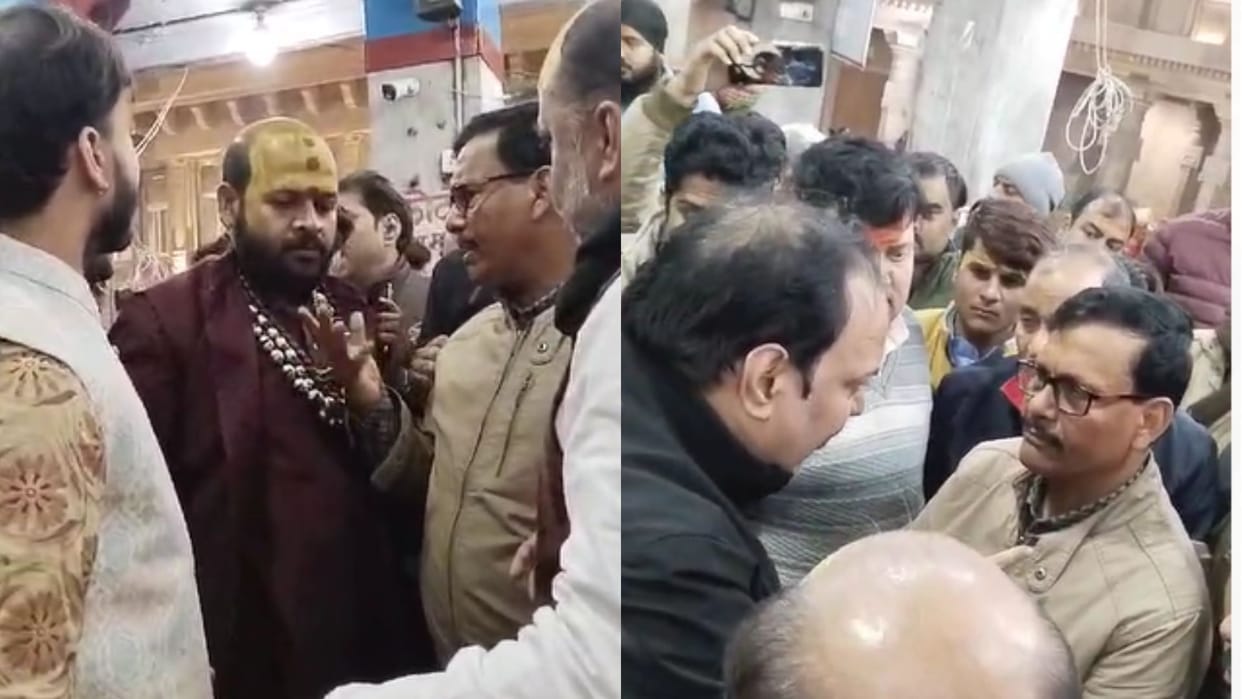 owd of devotees gathered on New Year priests had a heated argument with the security in-charge