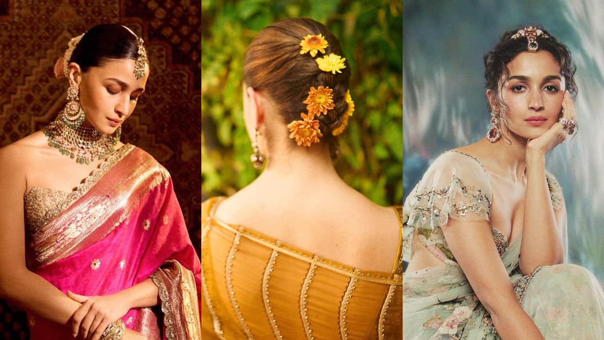 Alia Bhatt Best Looks in saree with hair bun