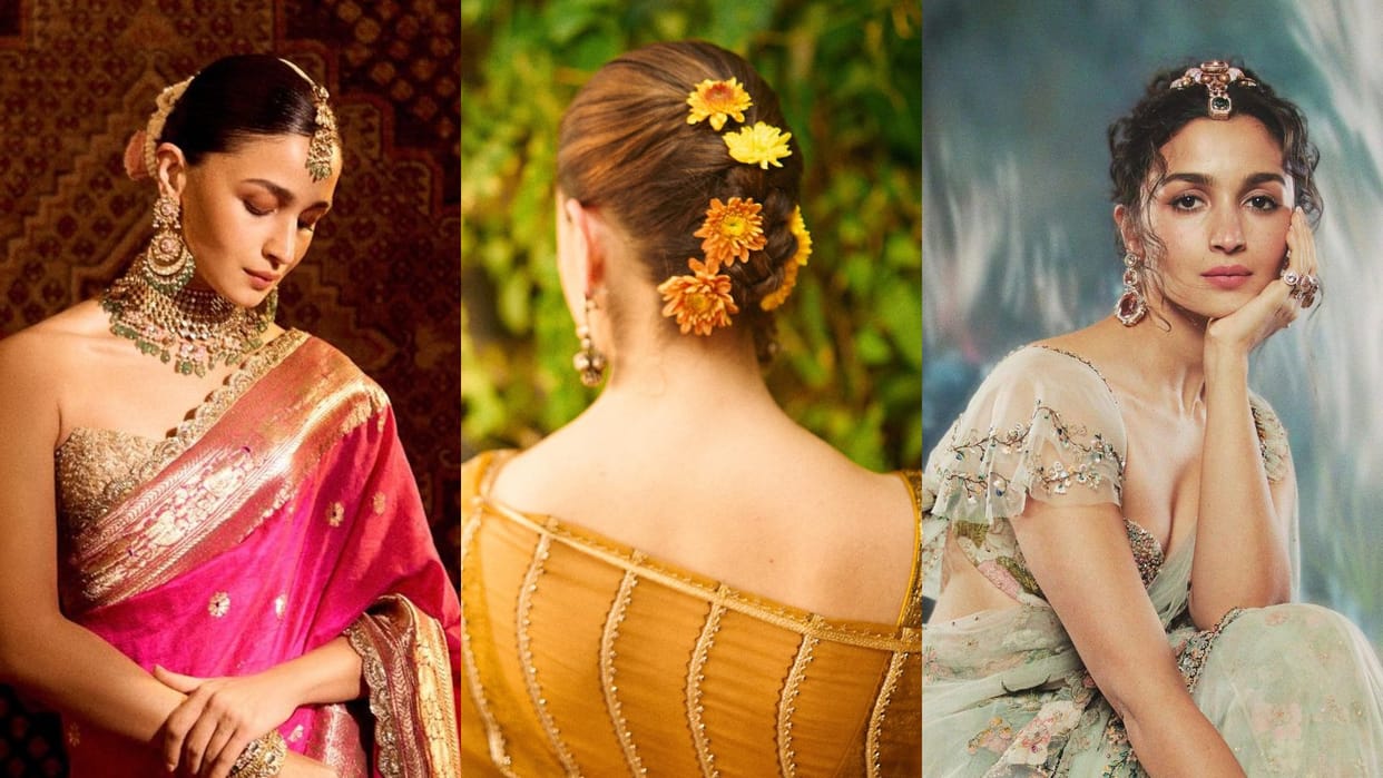 Alia Bhatt Best Looks in saree with hair bun
