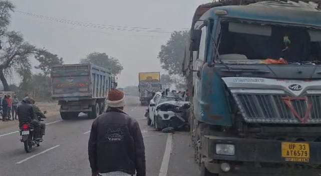 Hamirpur Accident Car rams into truck parked on highway from behind one dead and five injured