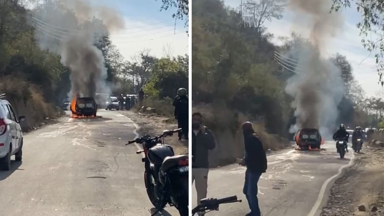 Solan News A moving car caught fire in Jadla of Subathu the driver narrowly escaped