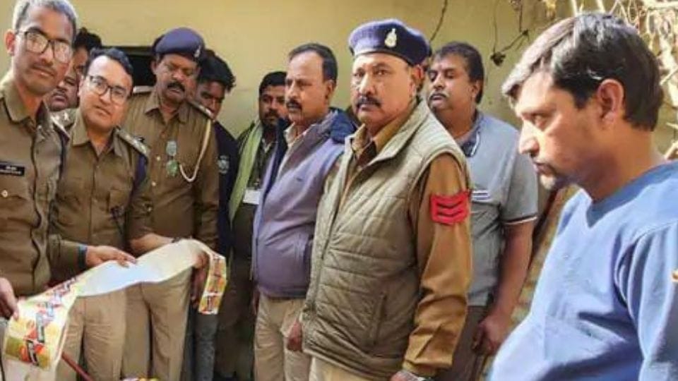Four employees of an English liquor shop in Surajpur were caught adulterating branded liquor