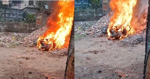 The youth set his scooty on fire by pouring petrol was very angry because it did not start
