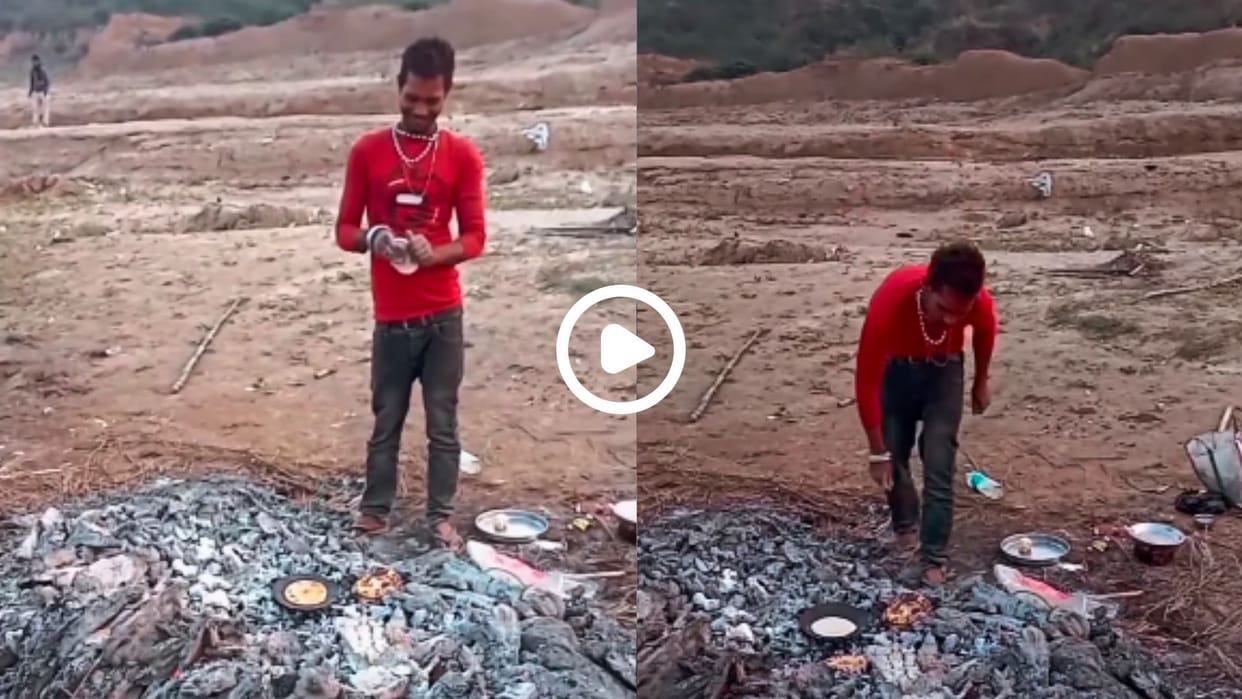 at the cremation ground man baked bread on pyre ashes video went viral in hindi