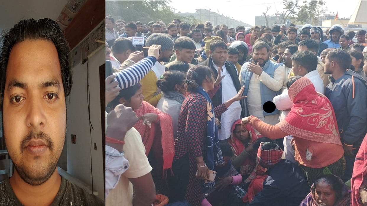 After death of deceased Dharmendra Nishad in Gorakhpur,family members kept dead body on road and surrounded it