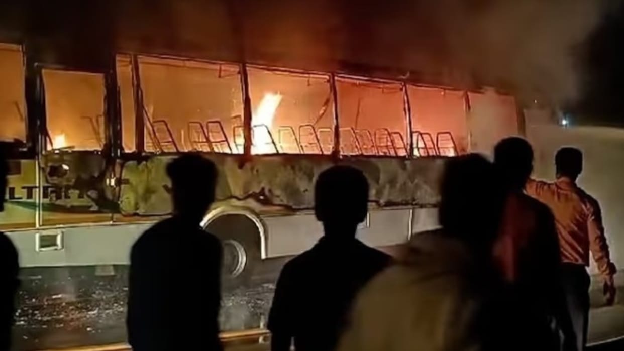 Tripura Picnic bus catches fire several injured