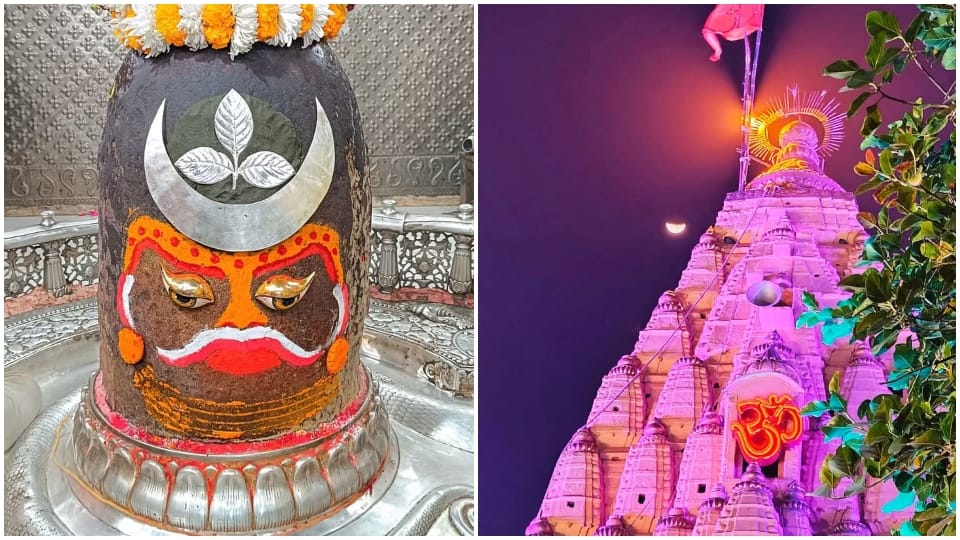 Baba Mahakal decorated with Makhana garland, silver Bilva leaves and moon