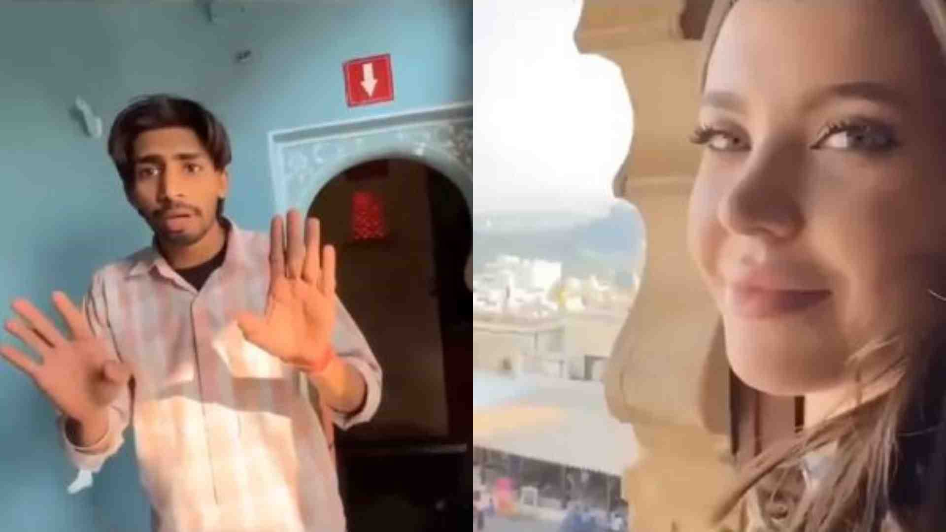 छेड़छाड़ का आरोपी युवक और रशियन महिला।