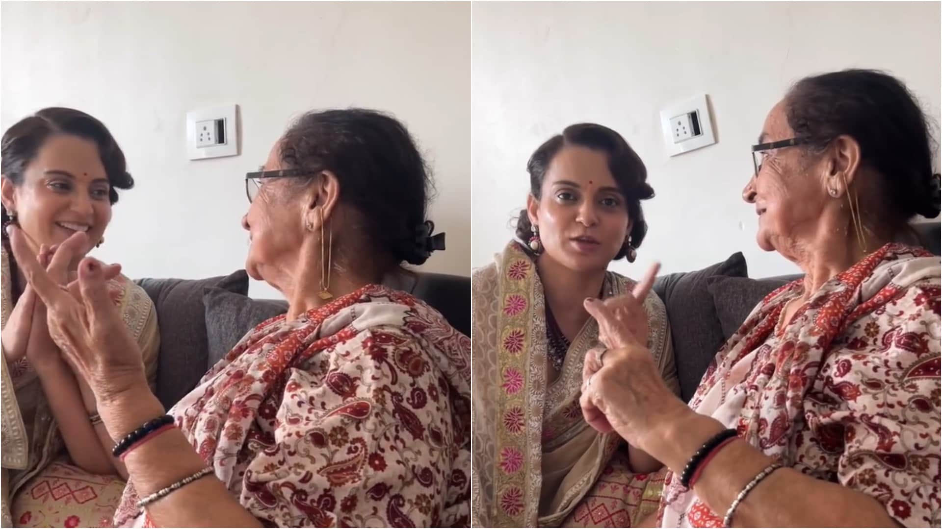 Actor and BJP MP kangana ranaut meets Anupam Kher Mother seeks blessings ahead Emergency Movie release