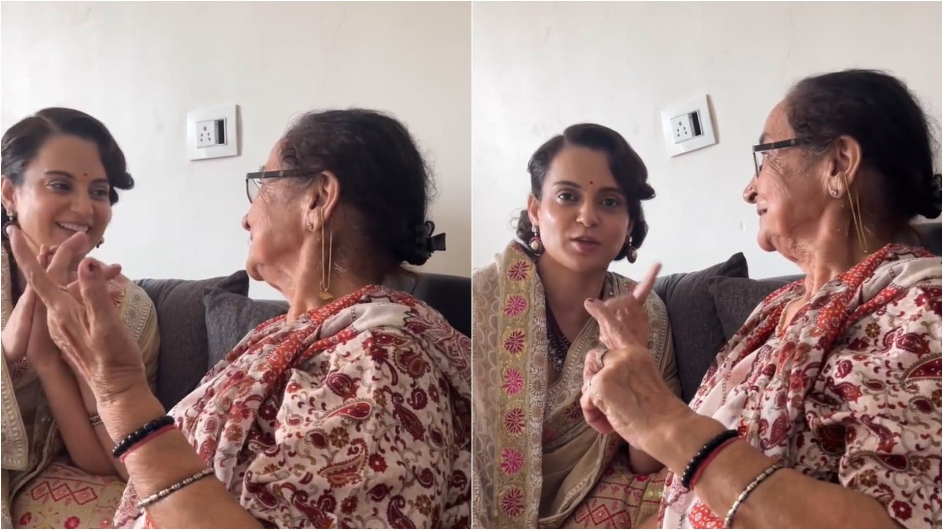 Actor and BJP MP kangana ranaut meets Anupam Kher Mother seeks blessings ahead Emergency Movie release