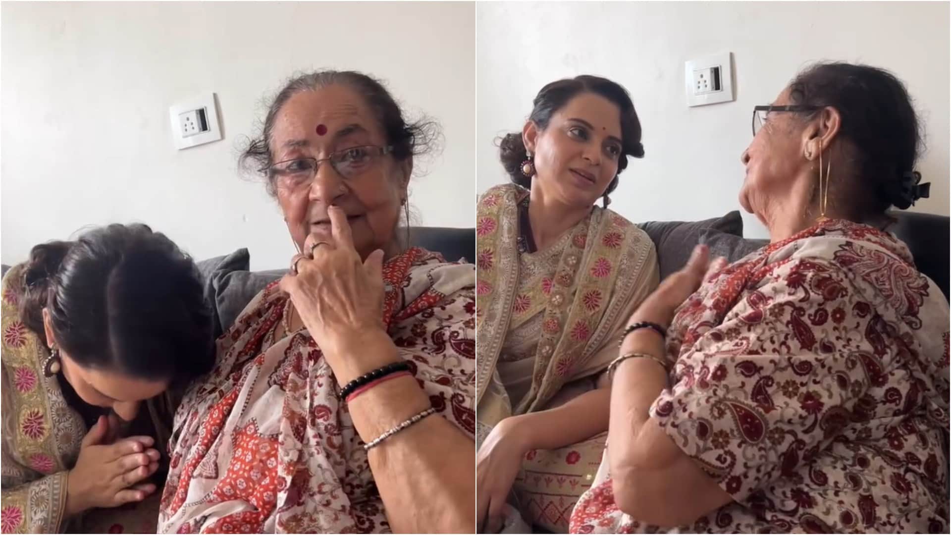 Actor and BJP MP kangana ranaut meets Anupam Kher Mother seeks blessings ahead Emergency Movie release