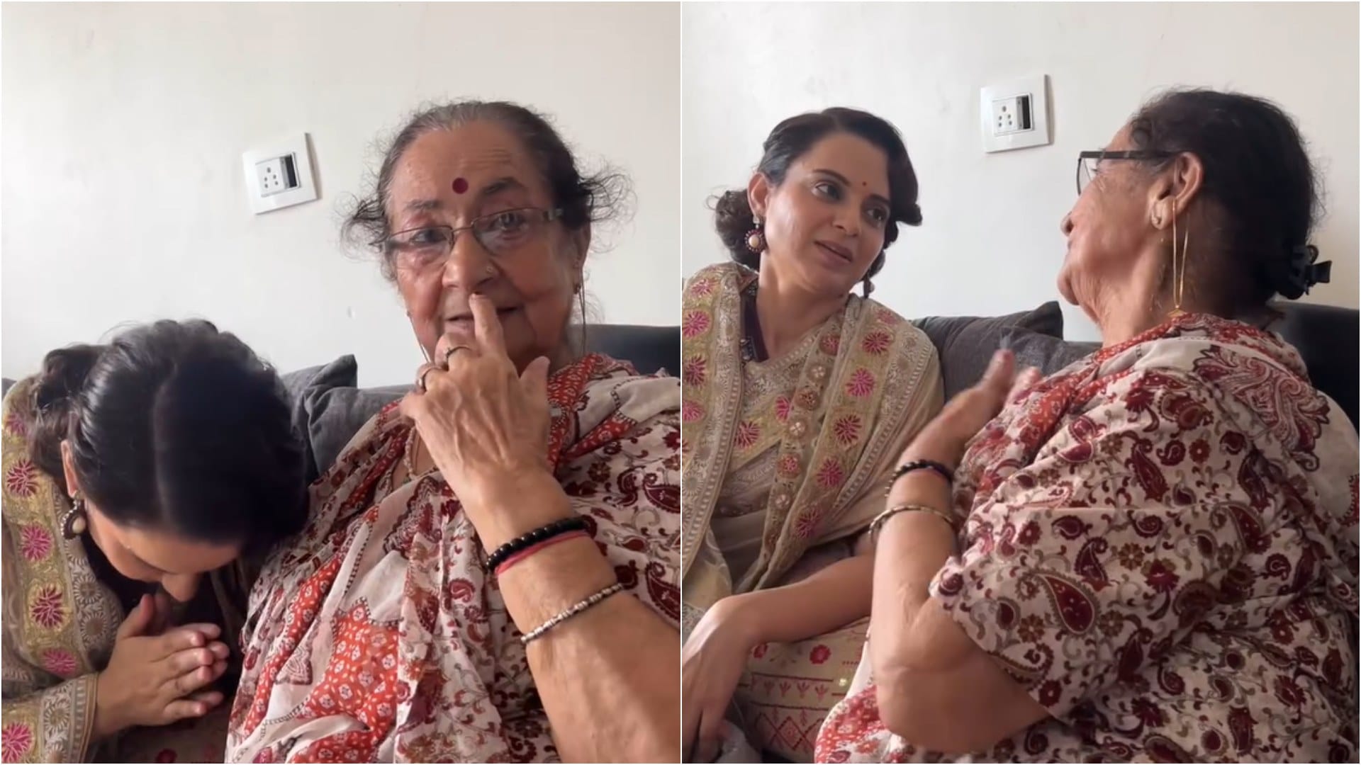 Actor and BJP MP kangana ranaut meets Anupam Kher Mother seeks blessings ahead Emergency Movie release
