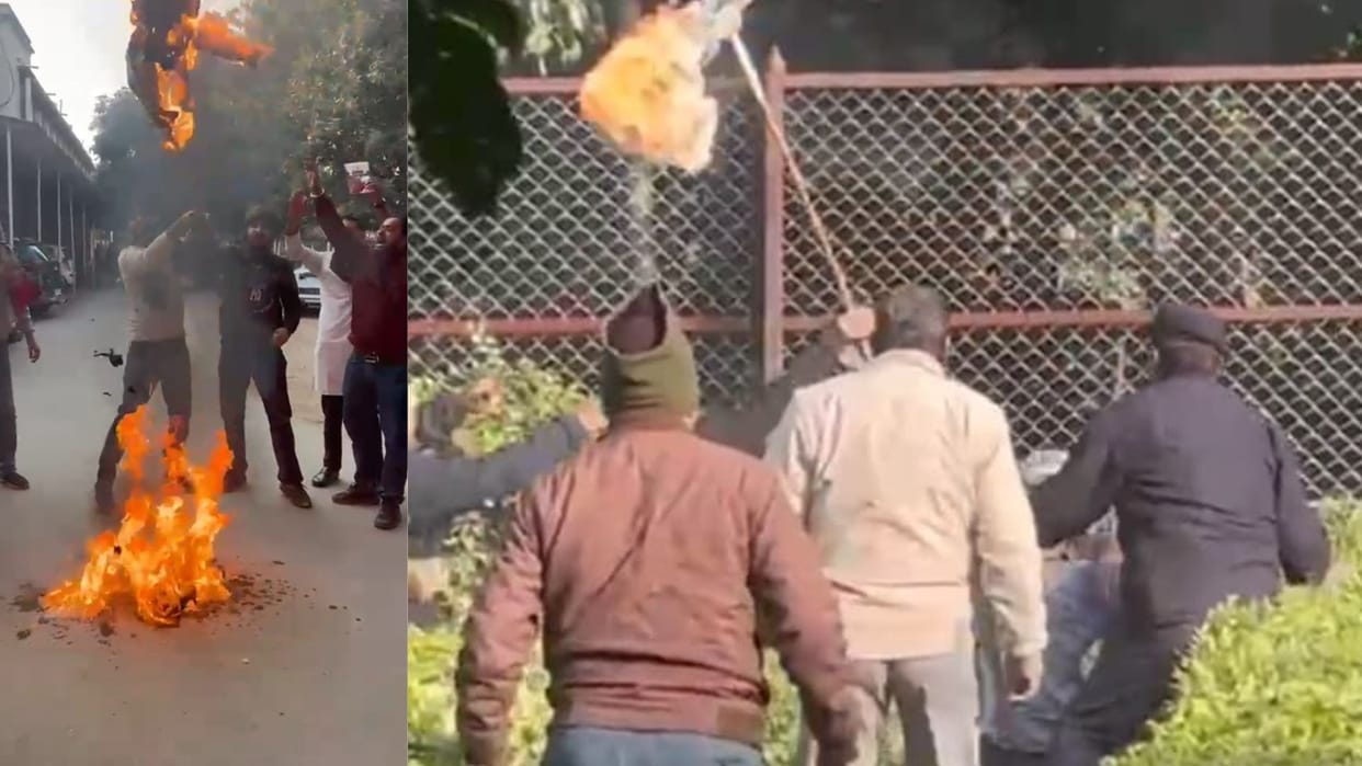BHU Students ran away with burning effigy and guards kept running after them
