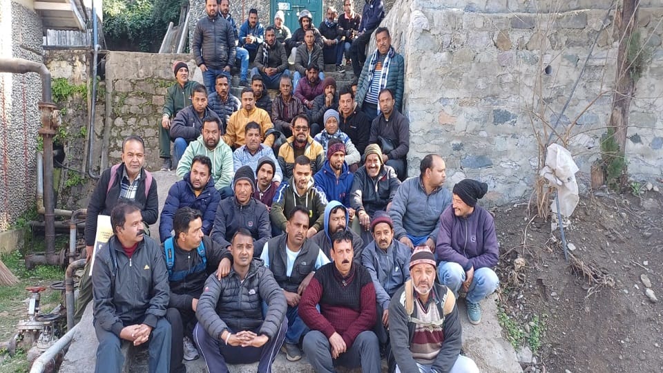 Jal Sansthan workers sitting on strike for salary and arrears in bhimtal