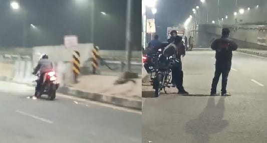 They were rubbing their shoes on a moving vehicle to generate sparks police seized the bike of the stuntmen