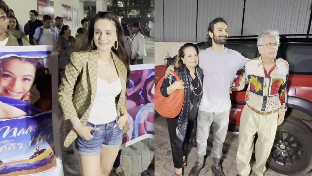 ameesha patel at kaho naa pyaar hai film screening and 25 years in industry with parents brother ashmit patel
