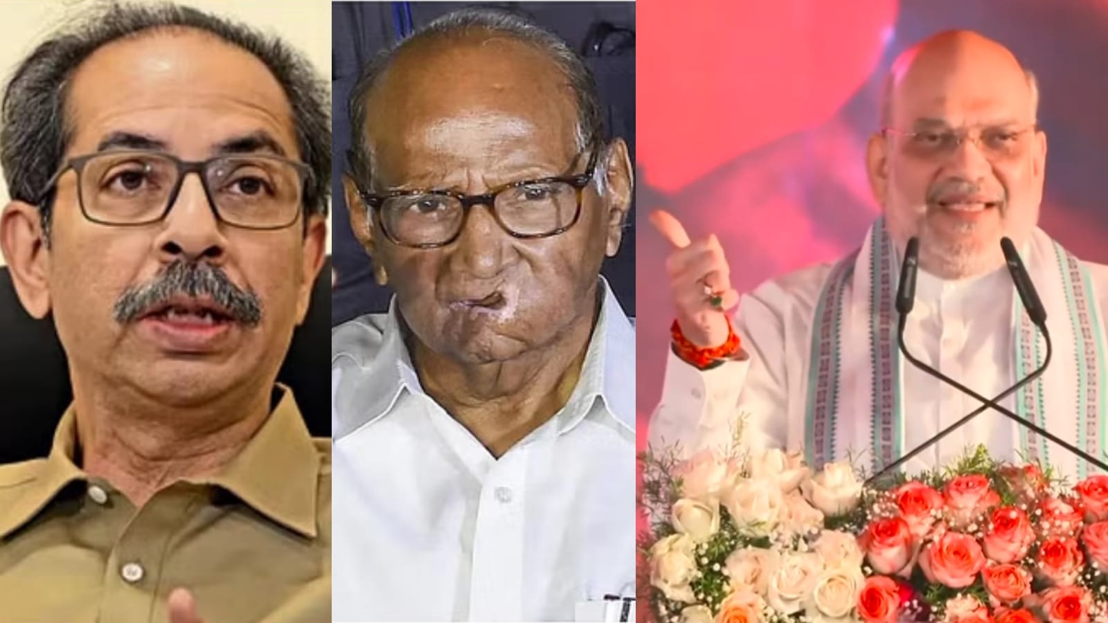 उद्धव ठाकरे शरद पवार और अमित शाह (फाइल)
