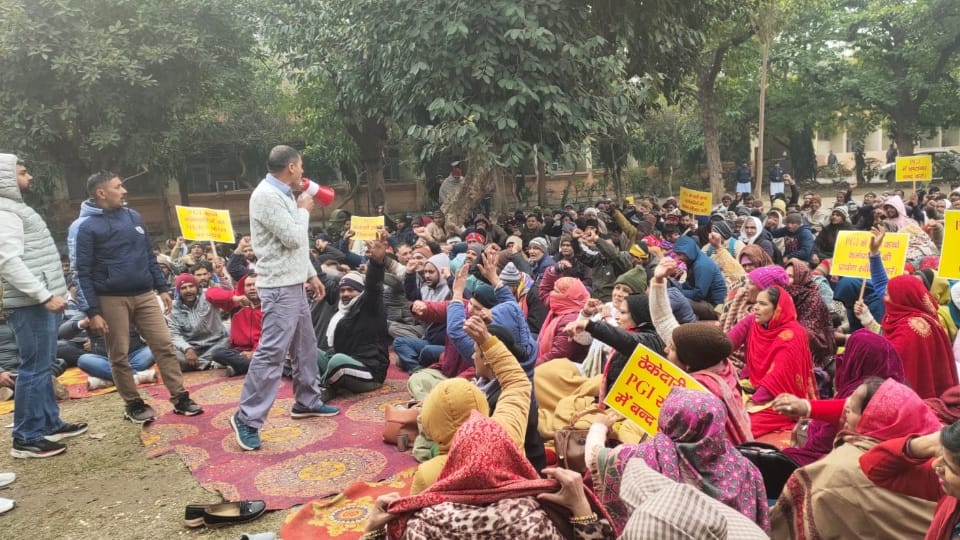 Contractual worker going on strike in PGI Rohtak
