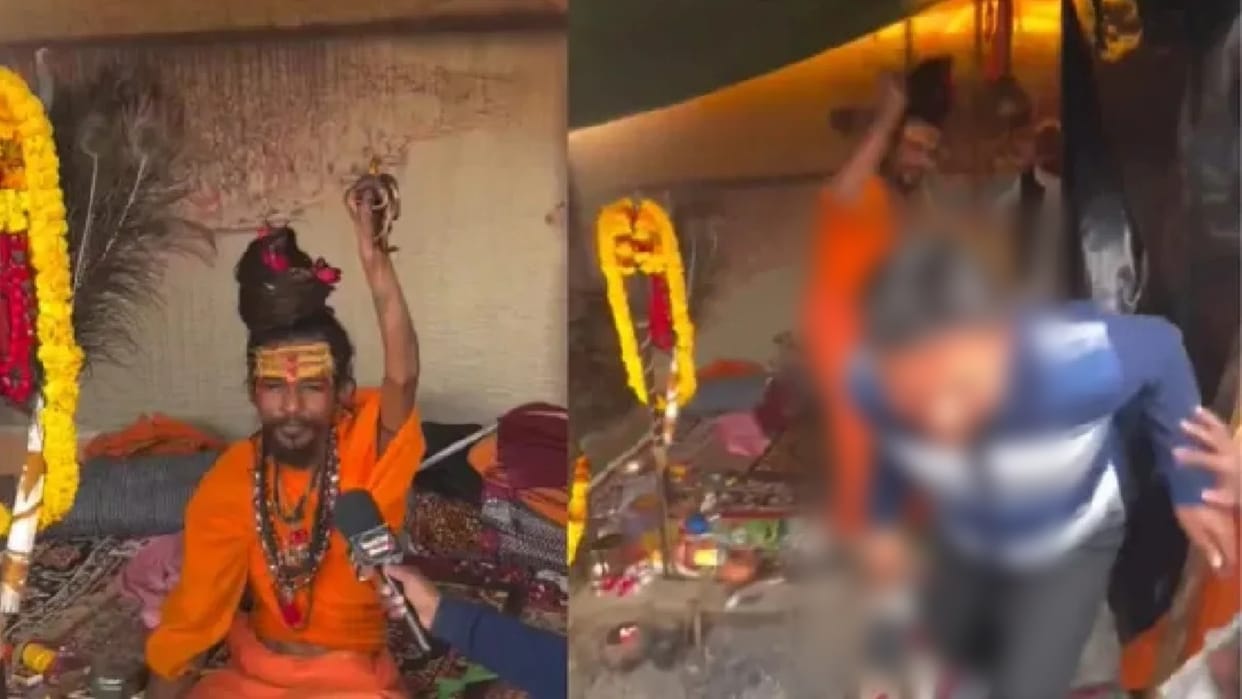 Maha kumbh 2025 Naga Baba Goes Angry Over Reporter Question About Bhajan Beats Him With Tongs Video Goes Viral