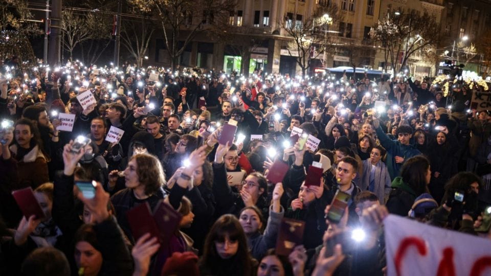 Students in Serbia protest against civil rights violations and spy agency