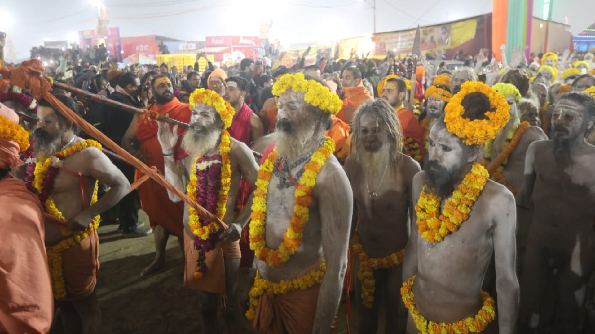 MahaKumbh 2025 Naga Sadhus Display Traditional Martial Arts and Discipline During First Amrit Snan