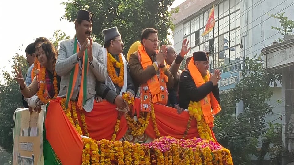 Uttarakhand Nikay Chunav: CM Pushkar Singh Dhami road show in Haldwani