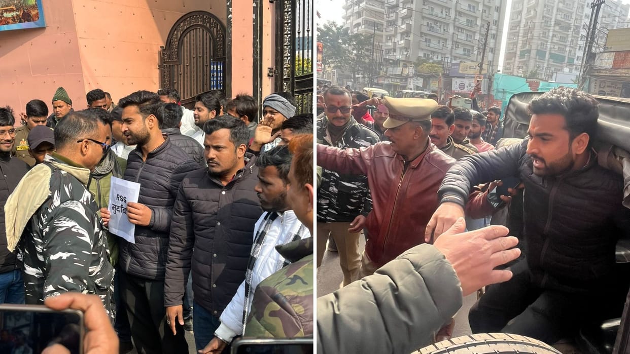 RSS News NSUI Workers Protest Against RSS Chief Detained Before Effigy Burning Over Controversial Statement