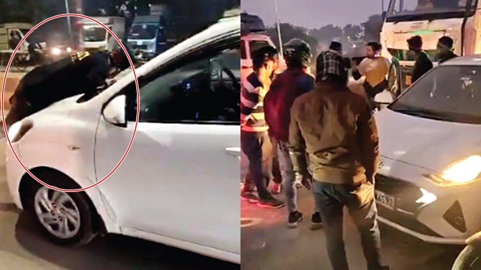 Moradabad driver drove car for five kms, wife was sitting inside, husband was hanging on bonnet