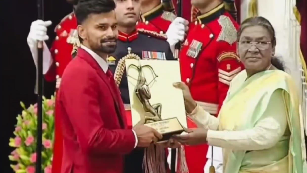 Hockey player Abhishek Nain was honoured with Arjun Award in Sonipat