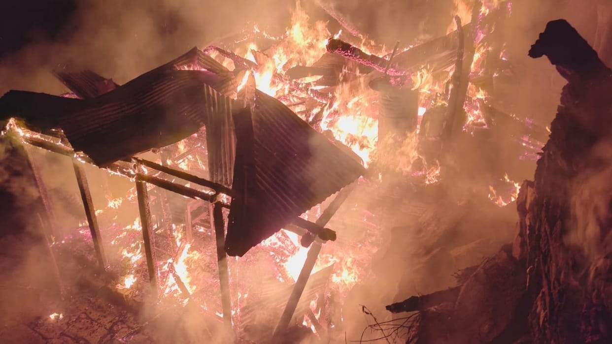 two-storey house burnt in Mandli village of Taklech in Rampur subdivision