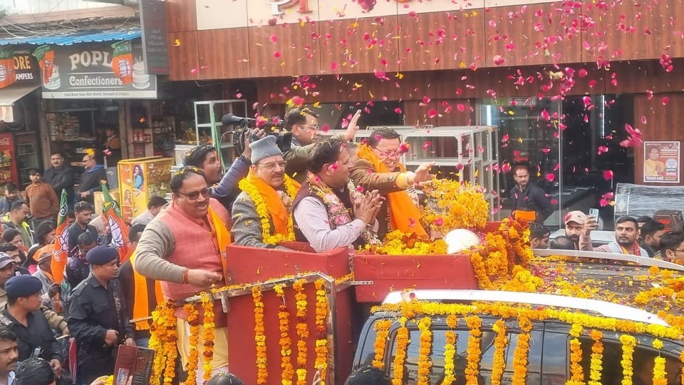 CM Pushkar Singh Dhami did road show in support of mayor and councilor candidates in rudrapur