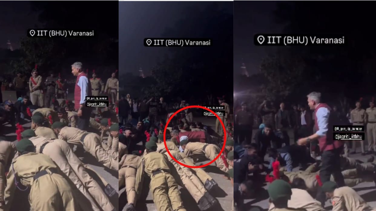 Lieutenant General DP Pandey 40 push-ups with NCC cadets in IIT BHU