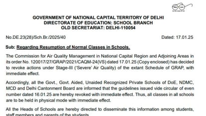 DoE Delhi issues notice regarding physical classes for all schools, read here