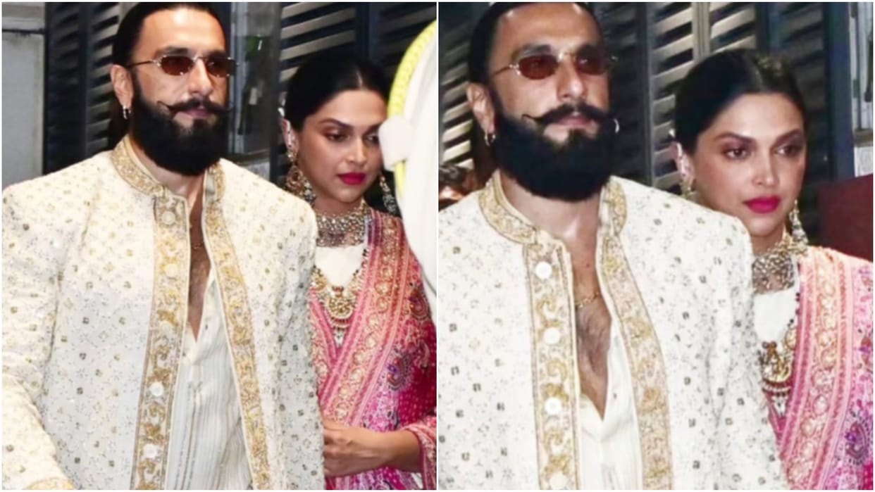 Ranveer Singh and Deepika Padukone Spotted in Cousin Wedding festivities looking awesome in traditional outfit