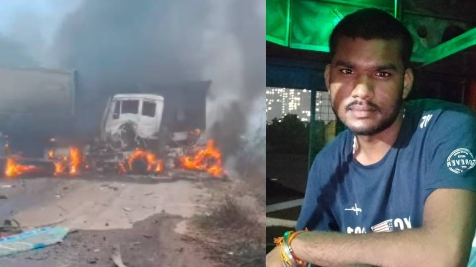 Fire broke out after collision between two trucks driver from Raebareli burnt alive